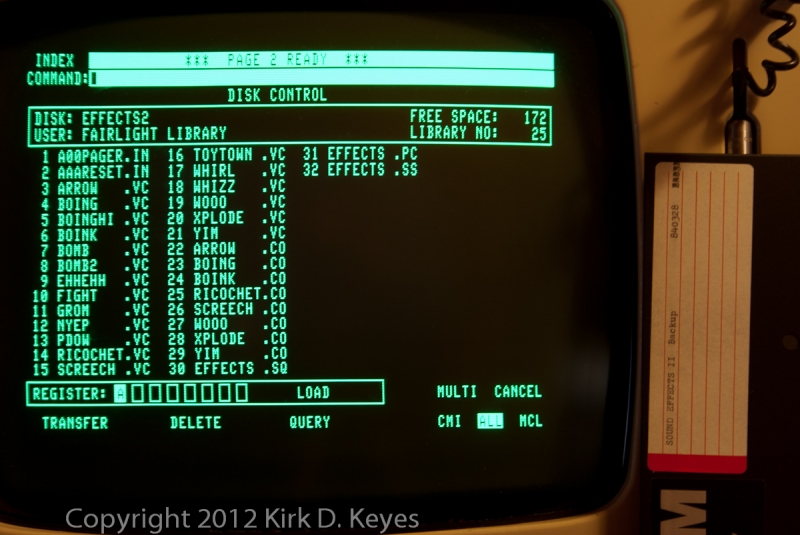 DISK LABEL: SOUND EFFECTS II Backup 840328, DISK: EFFECTS2, USER: FAIRLIGHT LIBRARY