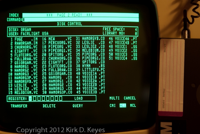 DISK LABEL: ORGANS Backup 840327, DISK: ORGAN, USER: FAIRLIGHT USA