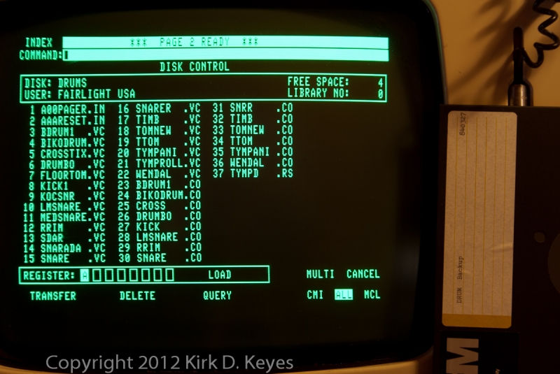 DISK LABEL: DRUM Backup 840327, DISK: DRUMS, USER: FAIRLIGHT USA