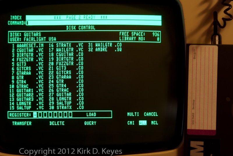DISK LABEL: Guitars Backup 840327, DISK: GUITARS, USER: FAIRLIGHT USA