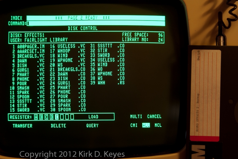 DISK LABEL: Sound Effects 1 Backup 840328, DISK: EFFECTS1, USER: FAIRLIGHT LIBRARY